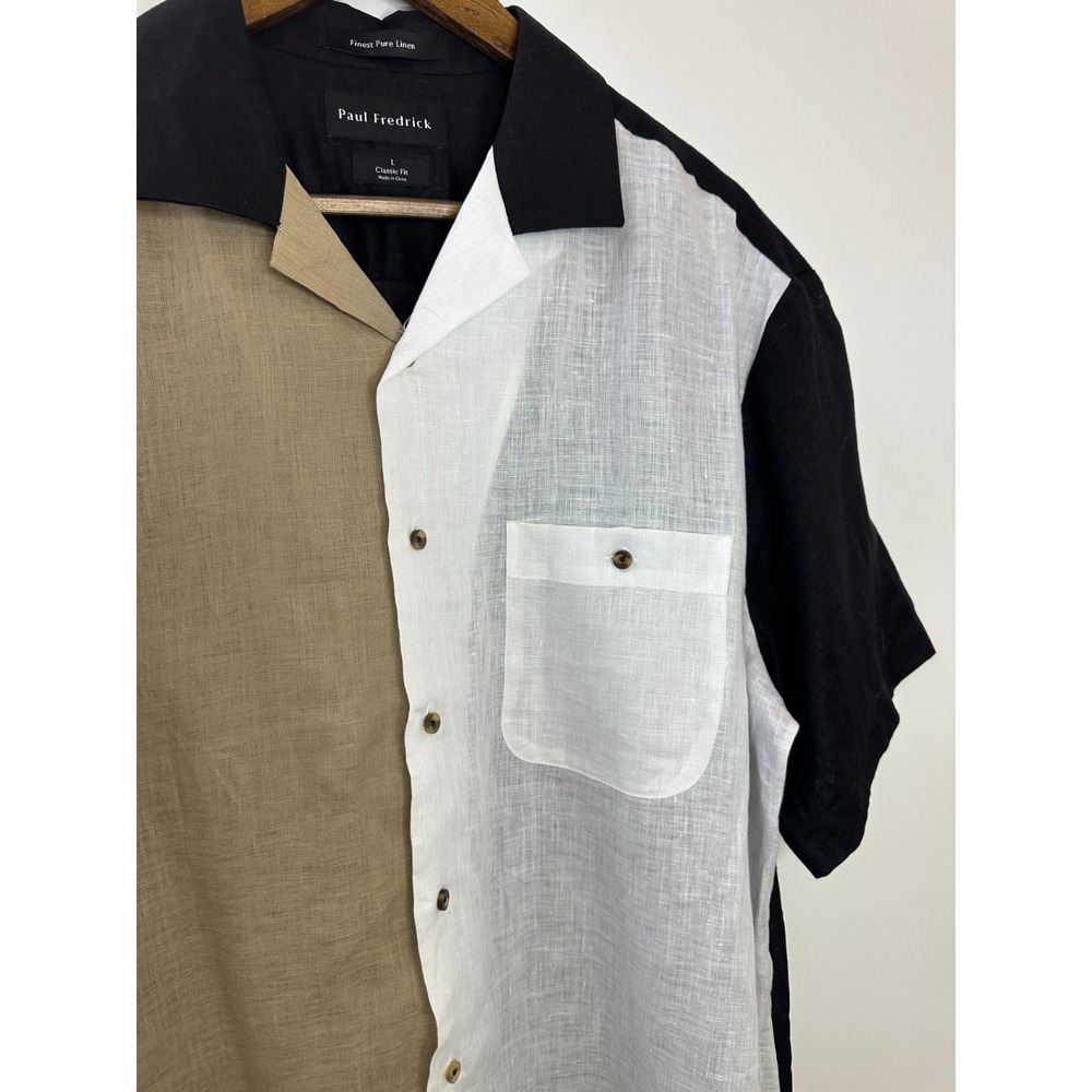 Paul Fredrick Linen Colorblock Short Sleeve Button Shirt Large Coastal Resort - Picture 4 of 10